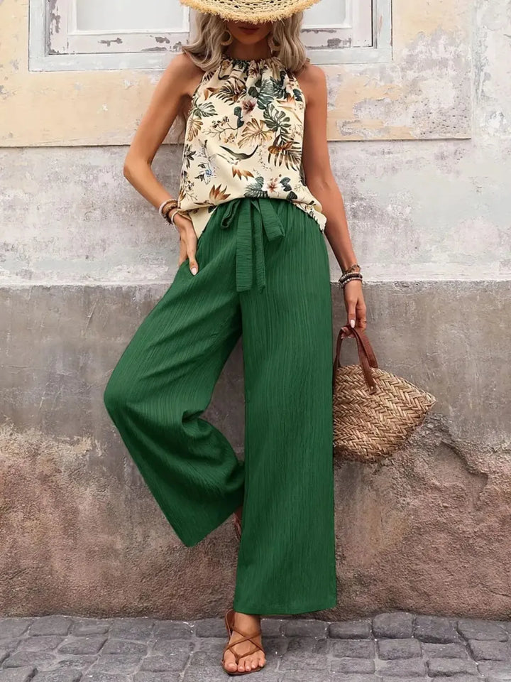 Printed Tank Top and Wide Leg Pants Set Two Piece Dresses