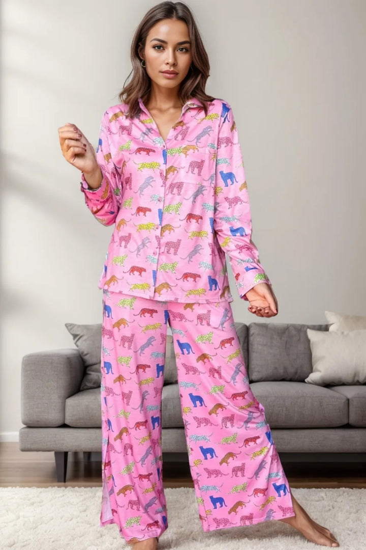 Pocketed Printed Top and Pants Lounge Set Lingerie & Nightwear