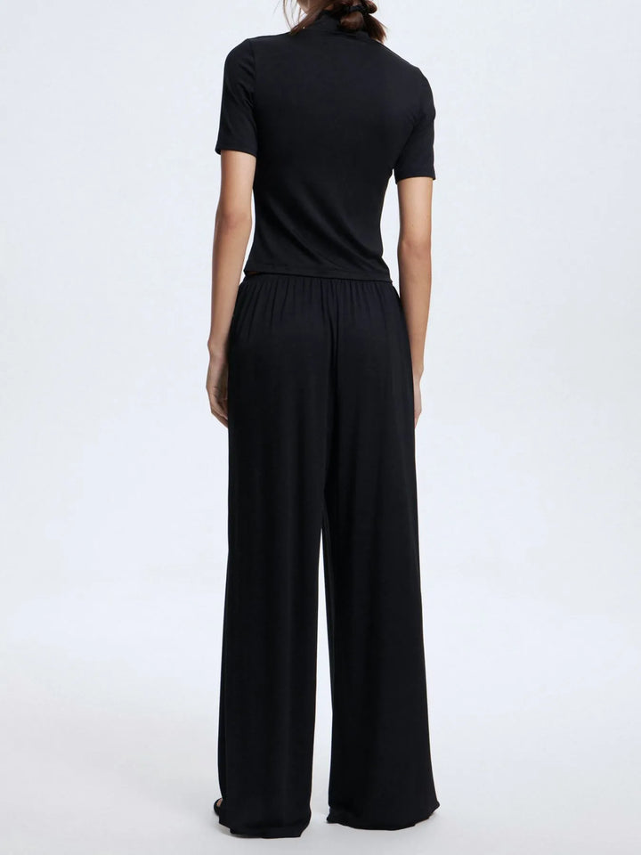 Mock Neck Short Sleeve Top and Pants Set Two Piece Dresses
