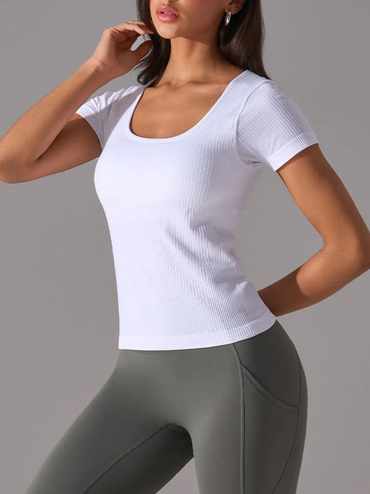 Square Neck Active T-Shirt with Detachable Chest Pads