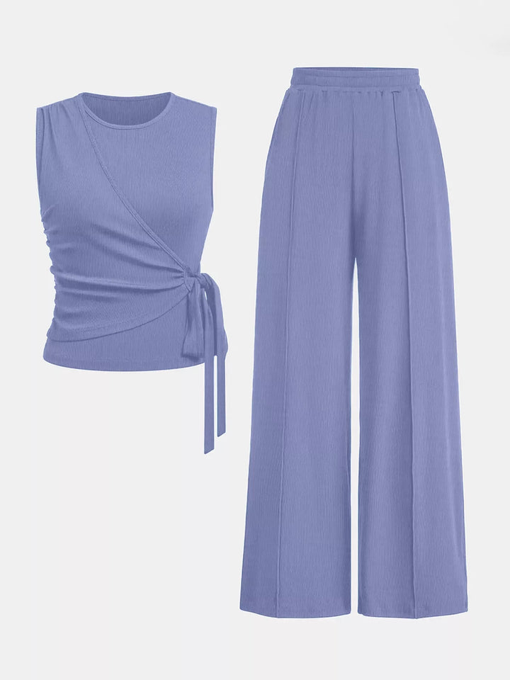 Side Tie Round Neck Tank and Pants Set Two Piece Dresses