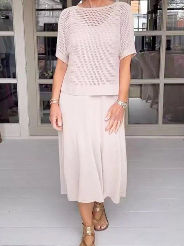 Full Size Openwork Knit Cover Up and Dress Set Plus Size Two Piece Dresses