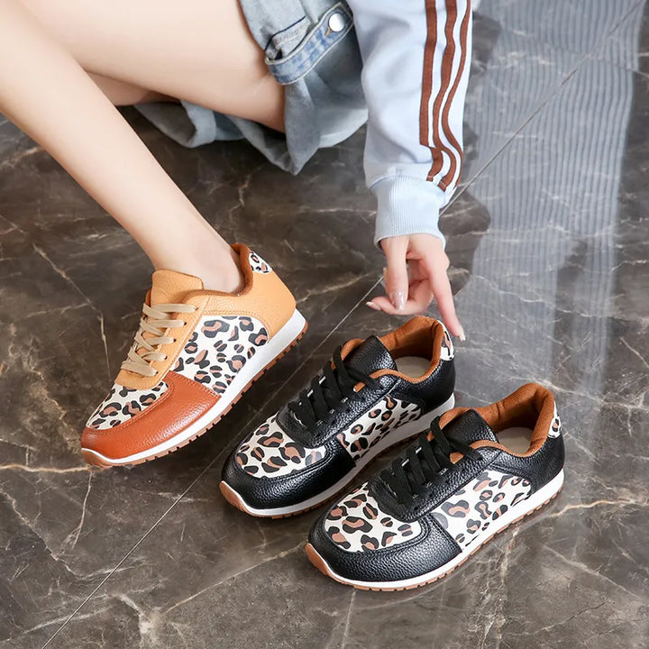 Leopard Round Toe Lace Up Sneakers