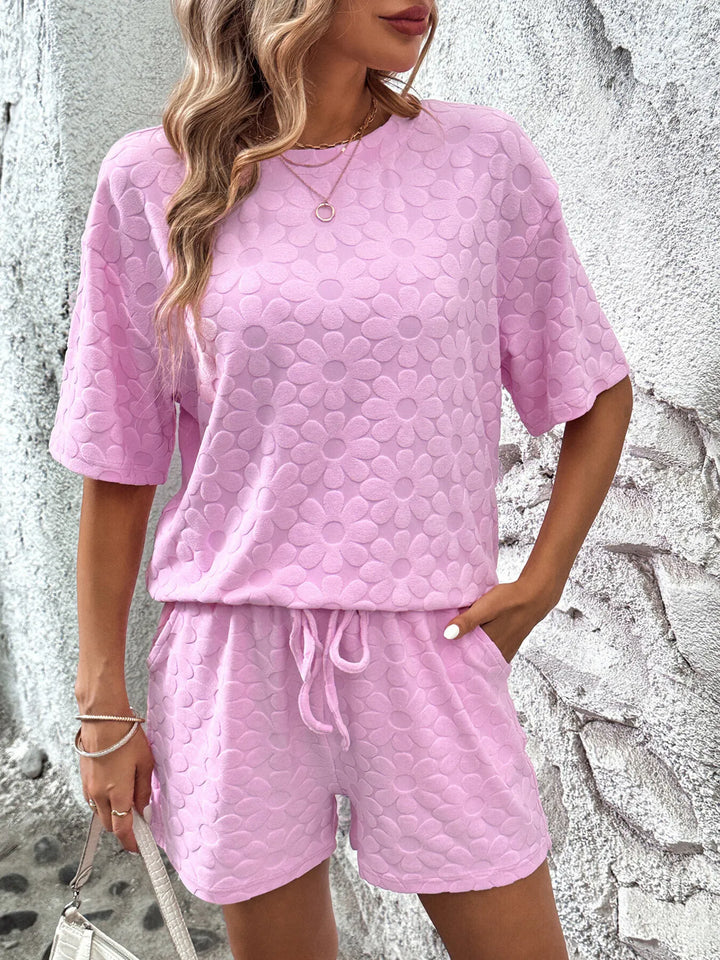 Flower Round Neck Top and Shorts Lounge Set Lingerie & Nightwear