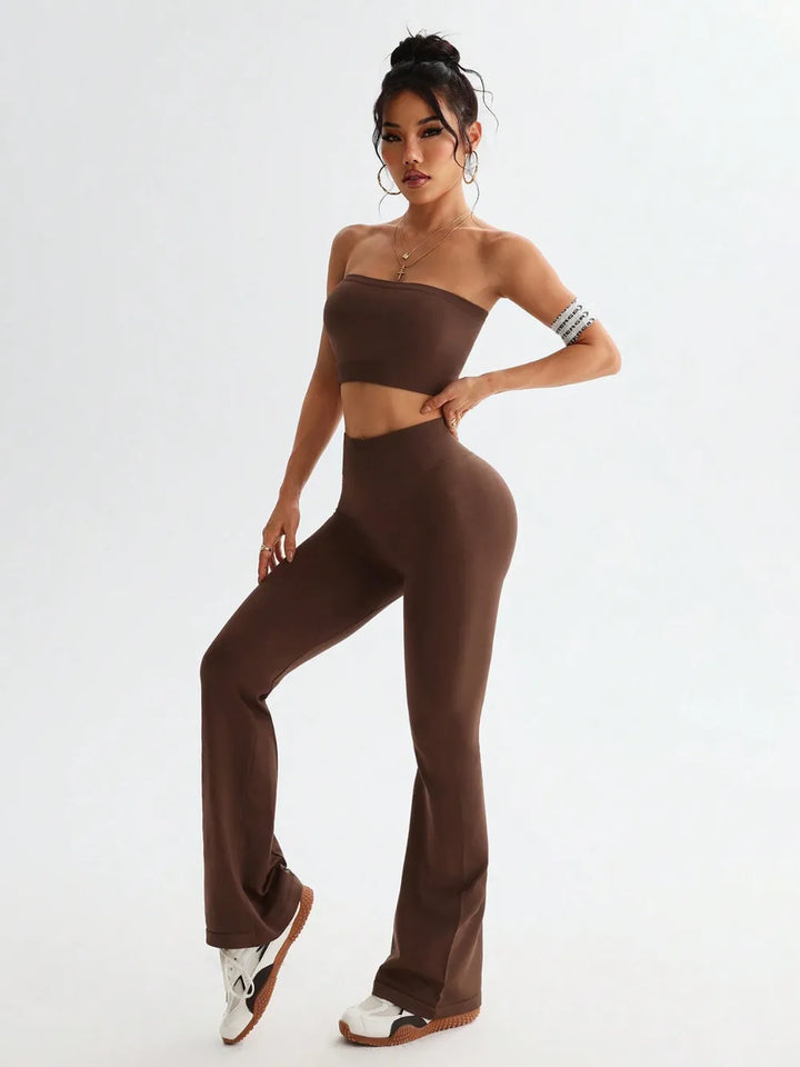 Tube Top and High Waist Flare Pants Active Set