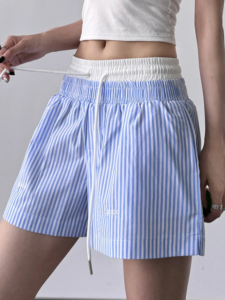 Striped Drawstring Waist Casual Shorts