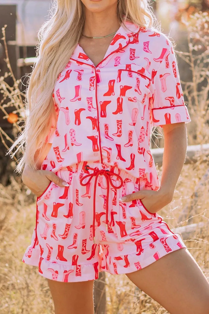 Cowgirl Boots Printed Shirt and Shorts Set Lingerie & Nightwear