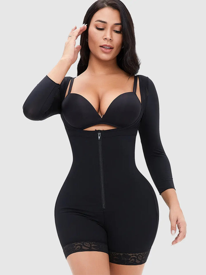 Full Size Zip Up Lace Detail Long Sleeve Shapewear Lingerie & Nightwear