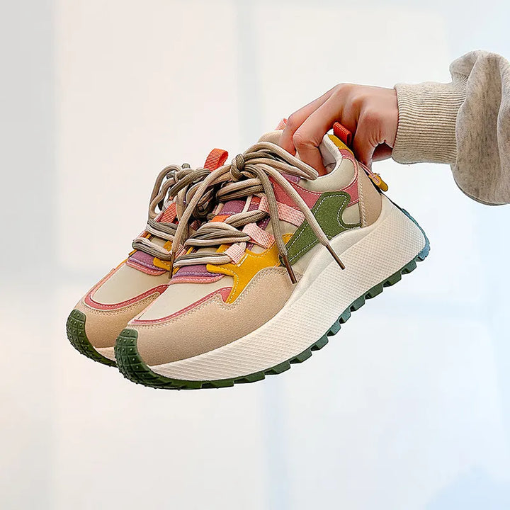 Lace Up Contrast Round Toe Platform Sneakers