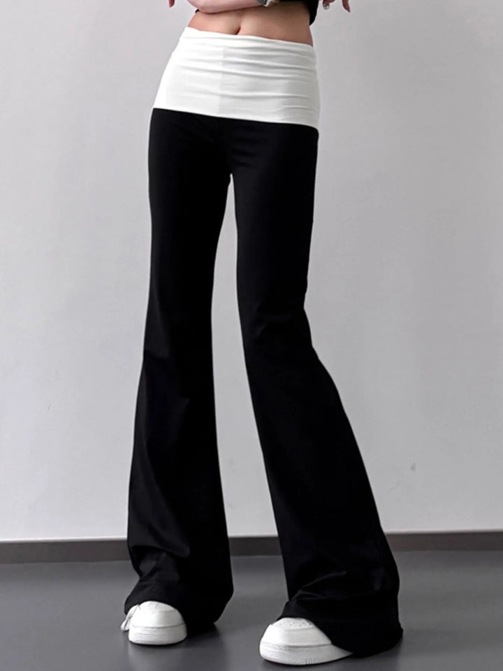 Contrast Waistband Flare Pants