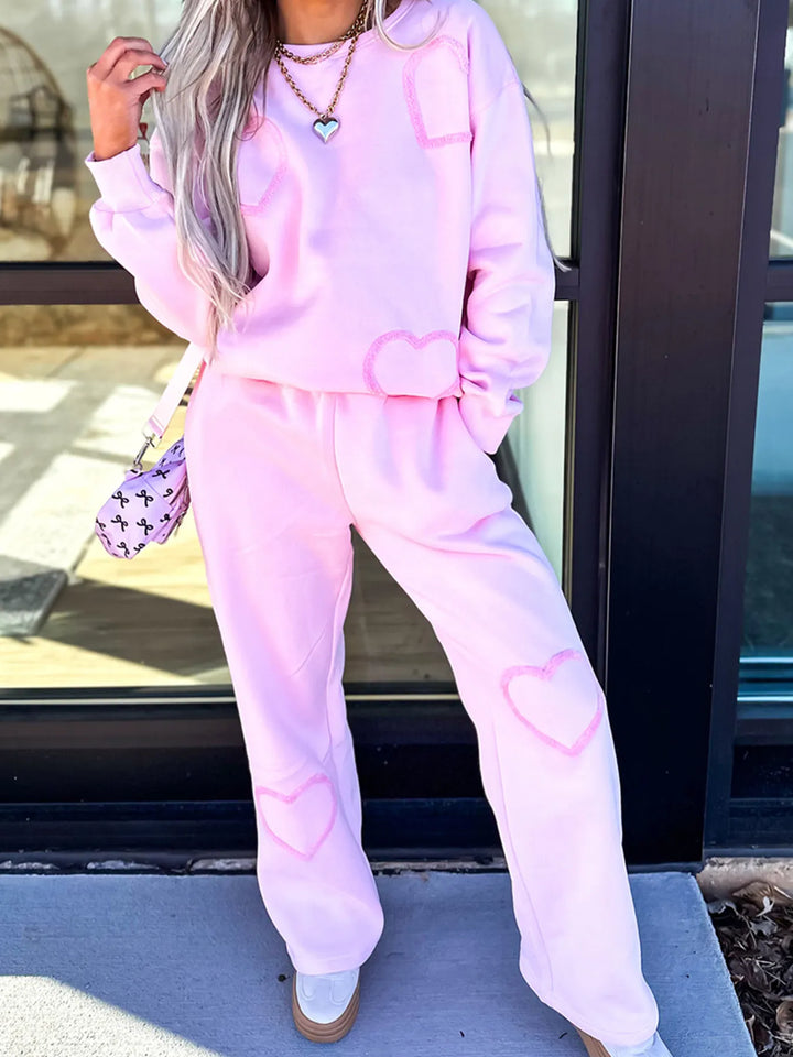 Round Neck Heart Top and Pants Set Two Piece Dresses