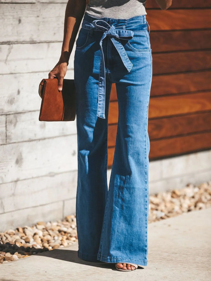High-Waisted Tie-Front Flare Jeans