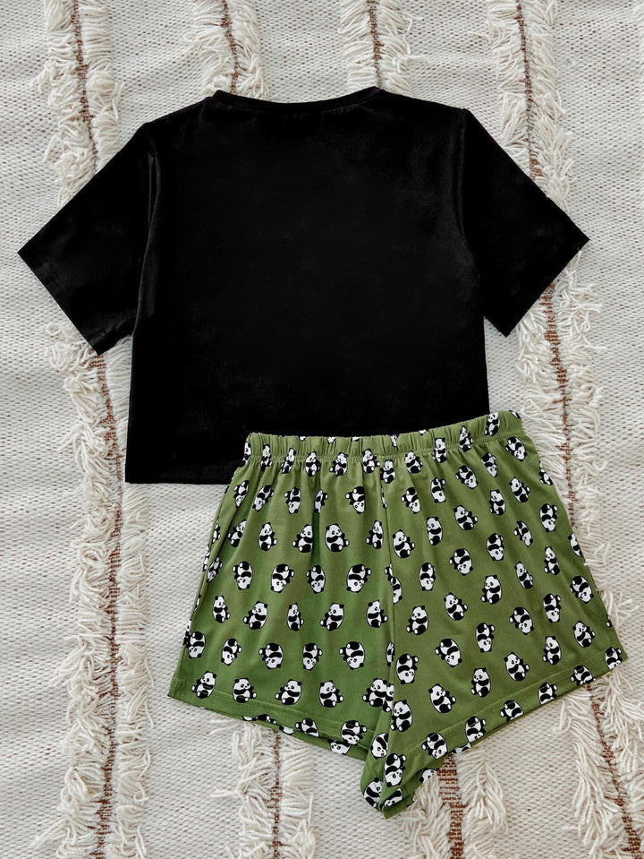 Graphic Tee and Panda Print Shorts Lounge Set Lingerie & Nightwear
