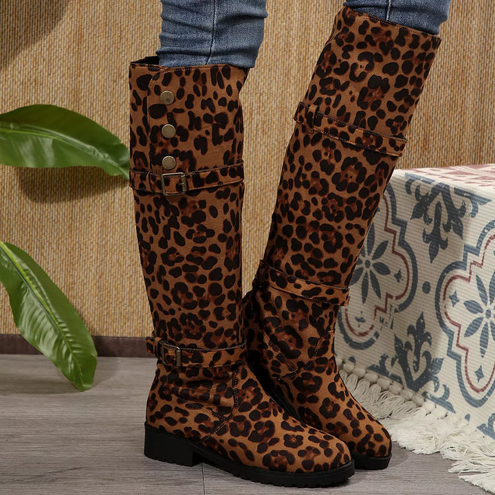 Leopard Block Heels Boots