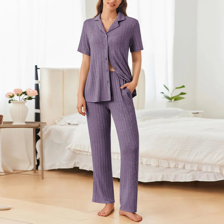 Button Down Long Sleeve Top and Pants Lounge Set Lingerie & Nightwear