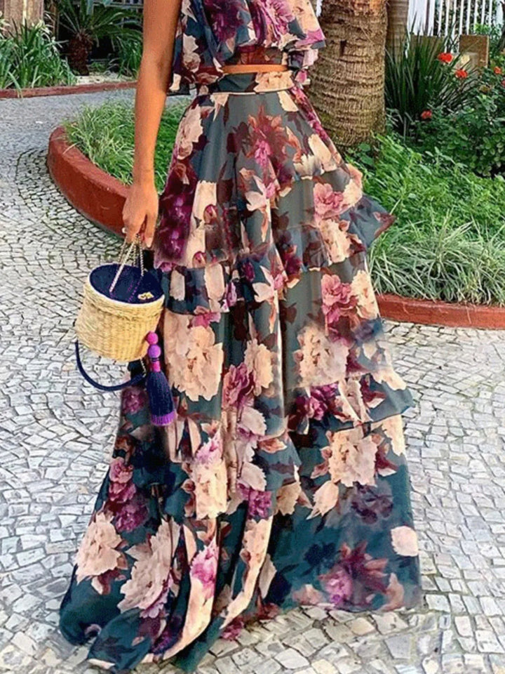Full Size Floral Cami and Layered Skirt Set Plus Size Two Piece Dresses