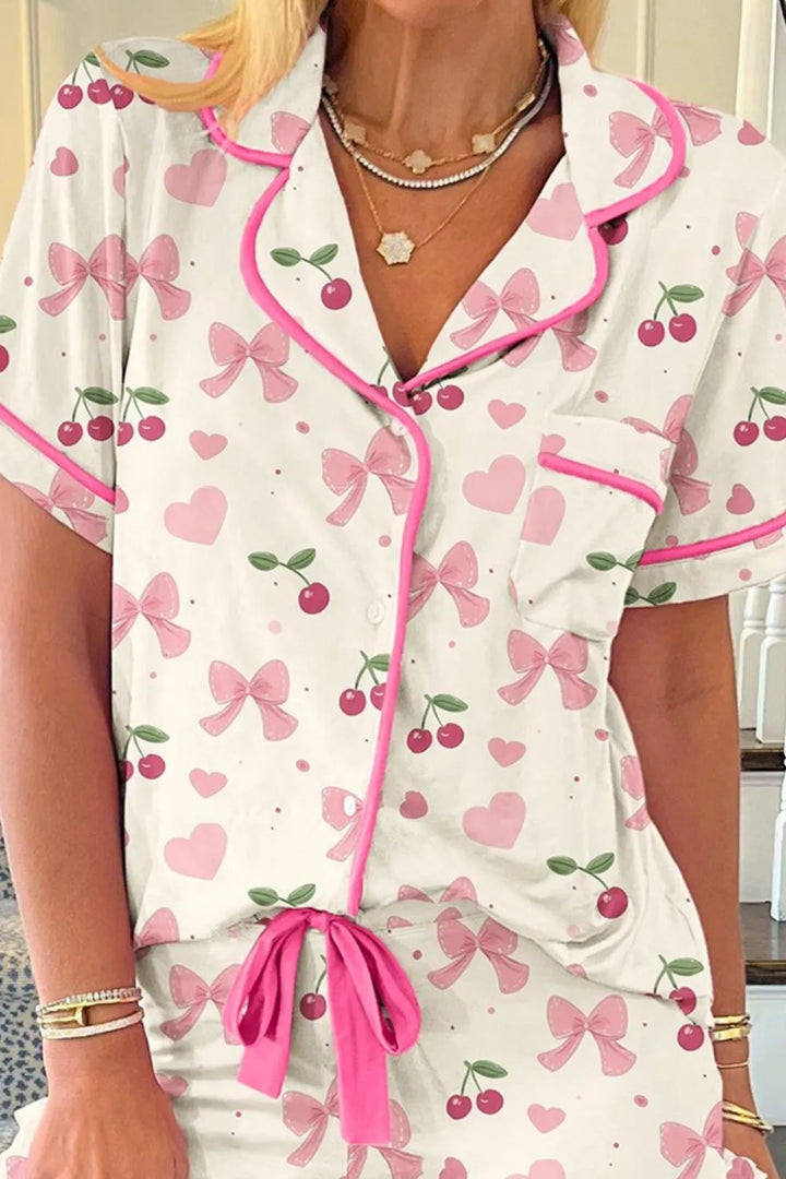 Printed Button Up Short Sleeve Top and Shorts Lounge Set Lingerie & Nightwear