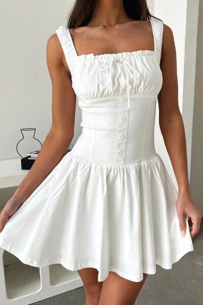 Decorative Button Square Neck Cami Dress Dresses