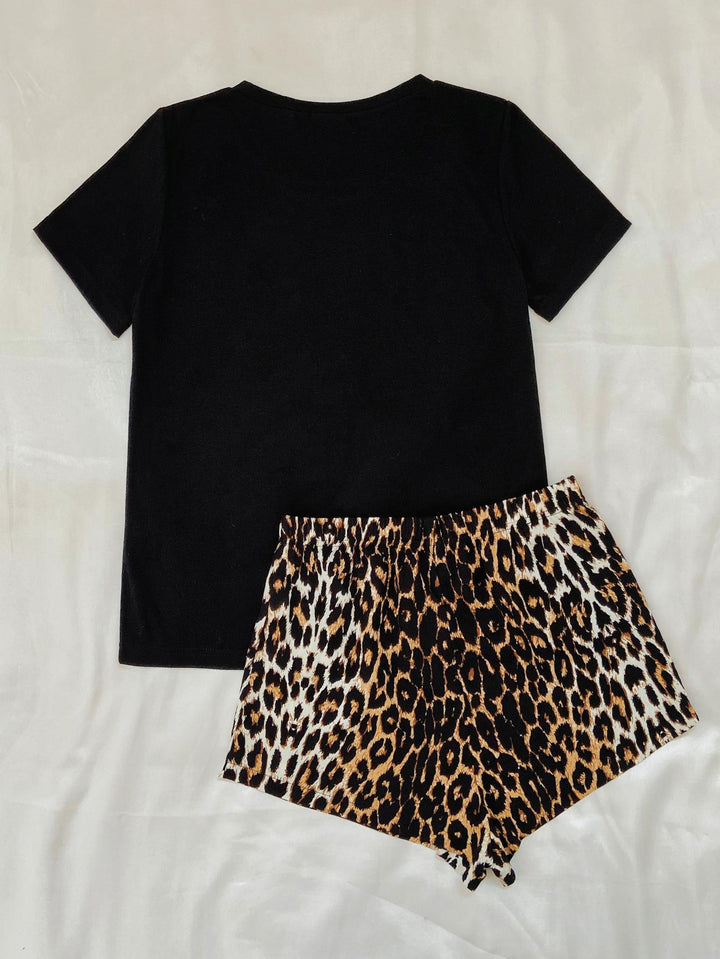 Leopard Lip Graphic Top and Shorts Lounge Set Lingerie & Nightwear