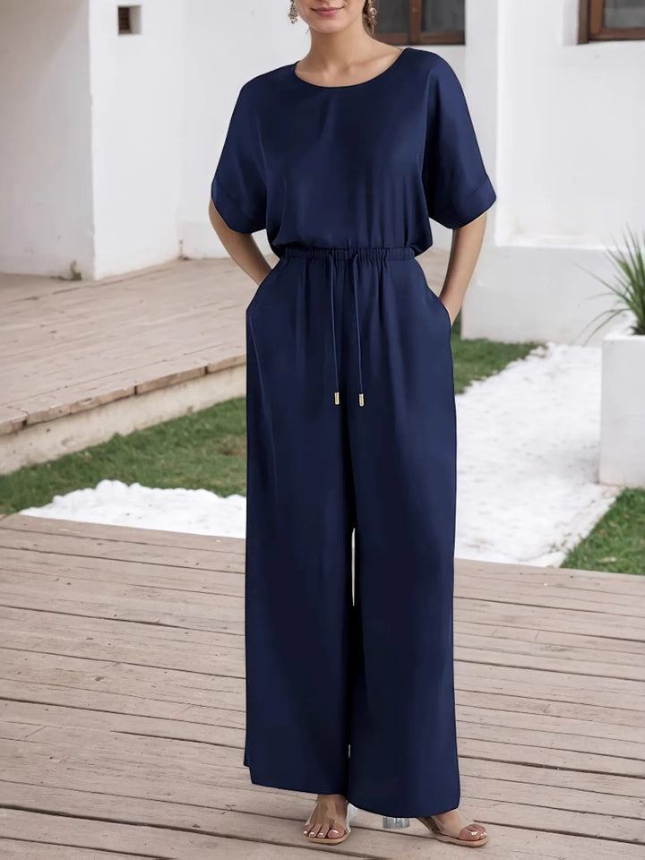 Round Neck Top and Pants Set Two Piece Dresses