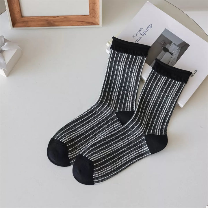 Two-Tone Cotton Knit Crew Socks Lingerie & Nightwear