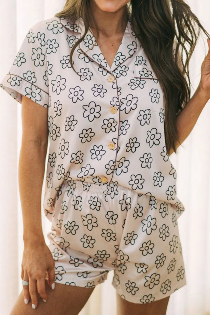 Flower Printed Top and Shorts Lounge Set Lingerie & Nightwear