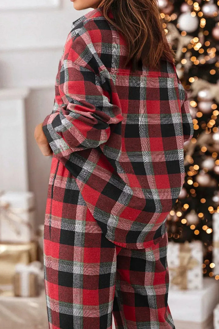 Plaid Long Sleeve Top and Pants Lounge Set Lingerie & Nightwear