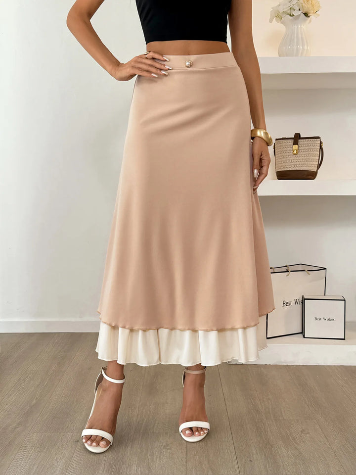 Layered Midi Skirt with Contrast Hem Detail