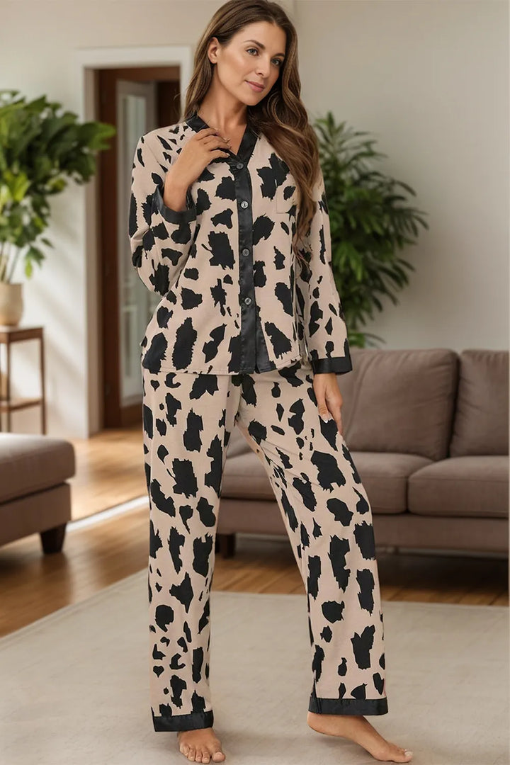 Button Up Long Sleeve Top and Pants Lounge Set Lingerie & Nightwear