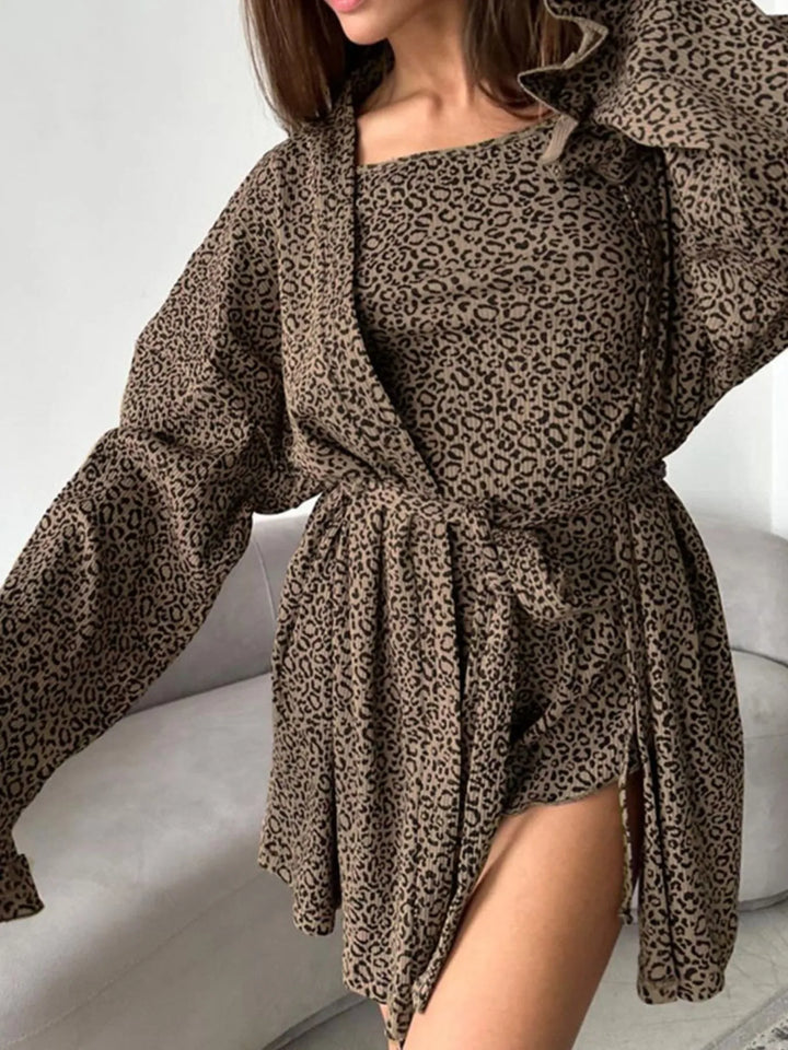 Leopard Cami Cardigan and Shorts 3-Piece Set Lingerie & Nightwear