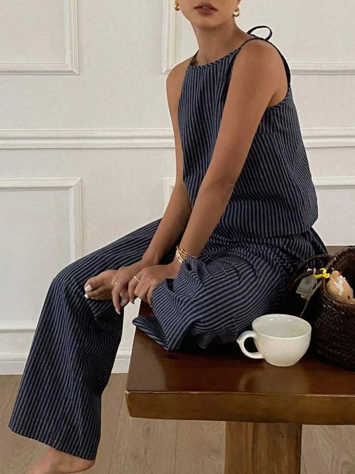 Striped Round Neck Tank and Wide Leg Pants Set Two Piece Dresses
