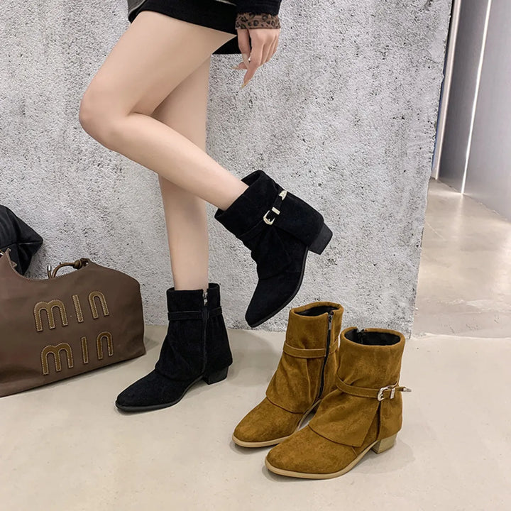 Point Toe Block Heels Boots