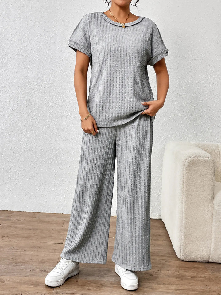 Round Neck Short Sleeve Top and Pants Set Two Piece Dresses