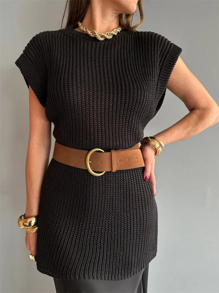 Round Neck Cap Sleeve Sweater Dress