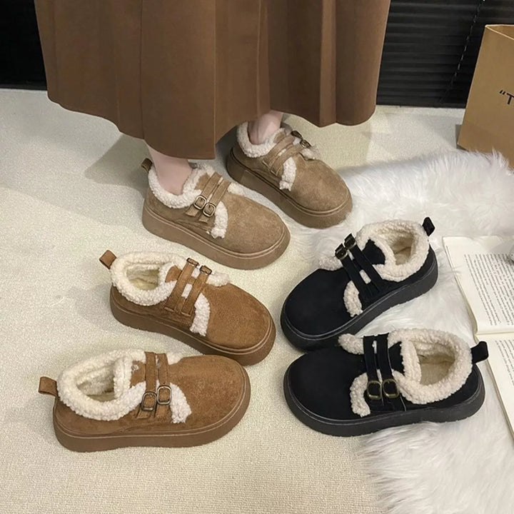 Double Buckle Fur-Lined Winter Ankle Boots