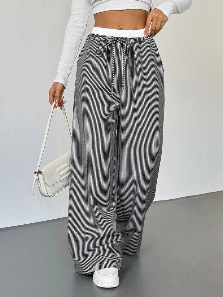 Striped Wide Leg Drawstring Pants