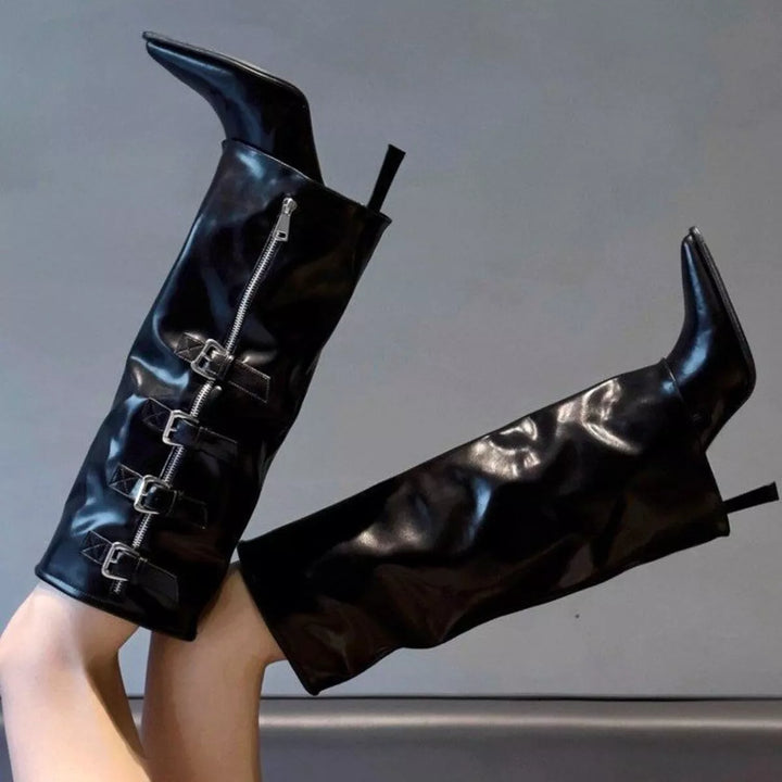 Point Toe Buckle Stiletto Boots