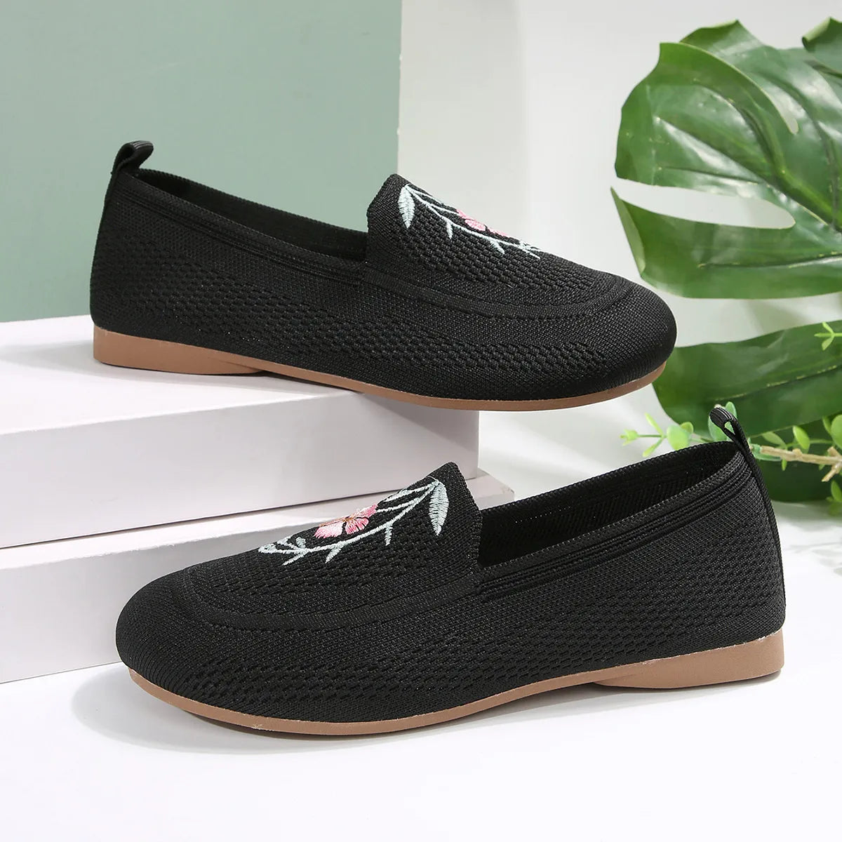 Embroidered Mesh Slip-Ons 