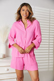 Mandy Textured Shirt and Elastic Waist Shorts Set 