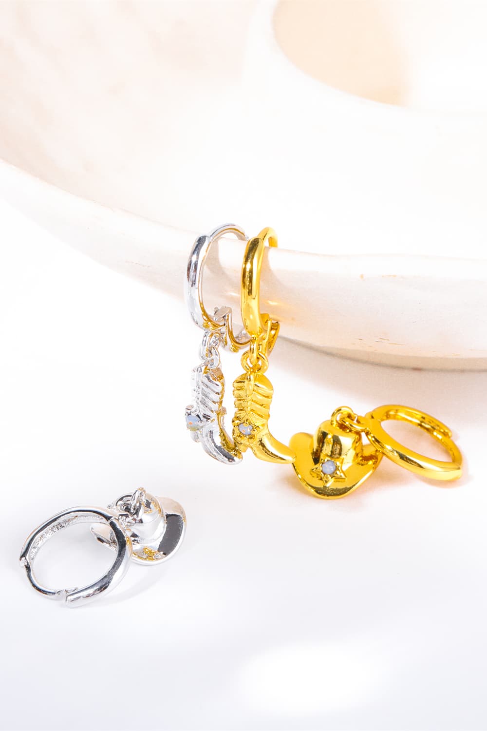 Hat & Boot Shape Asymmetrical Copper 14K Gold Plated Earrings 