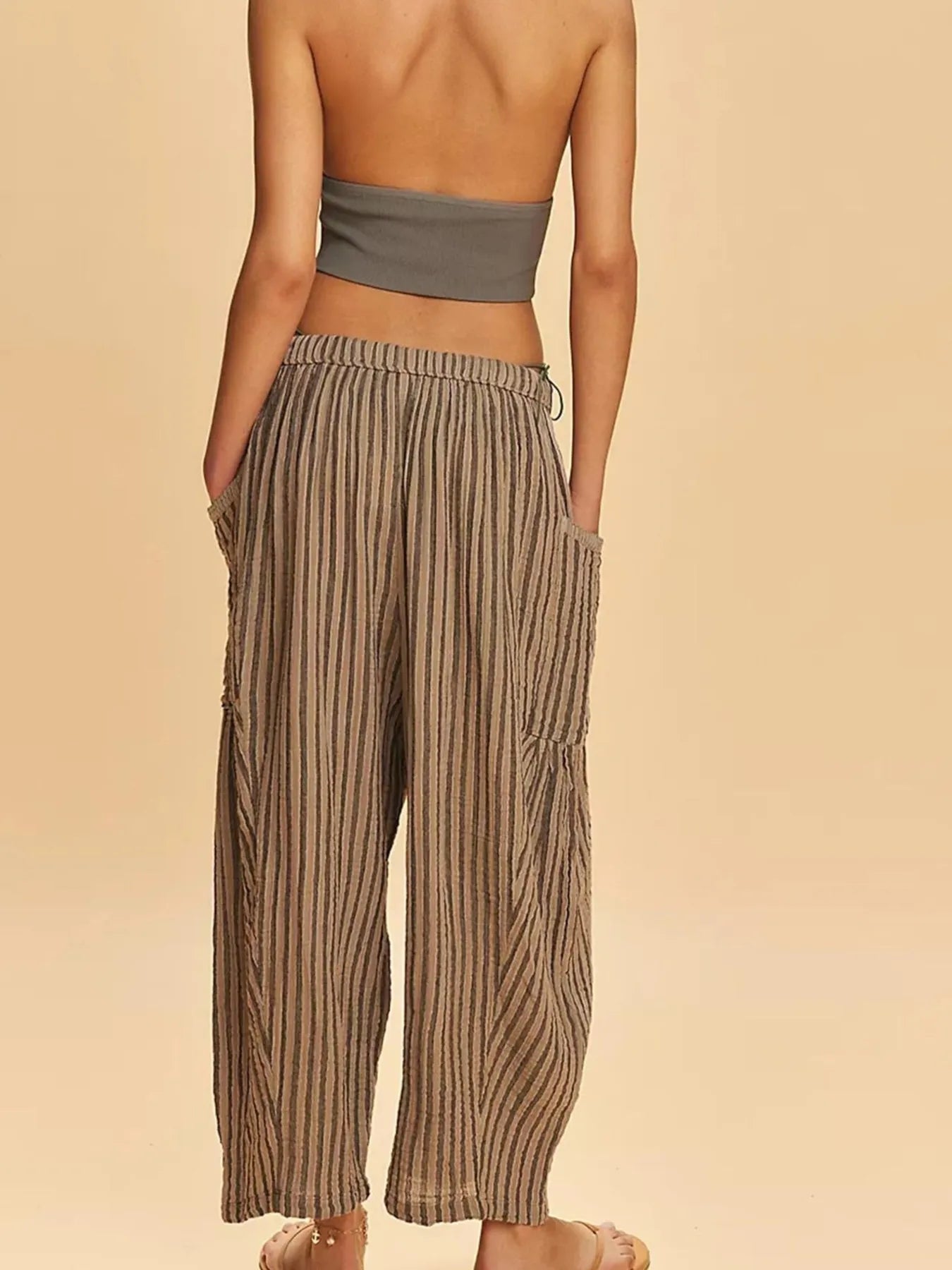 Full Size Striped Wide Leg Casual Pants Plus Size 