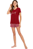 Graphic Round Neck Top and Striped Shorts Lounge Set Lingerie & Nightwear