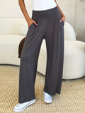 Double Take Full Size Smocked Wide Waistband Wide Leg Pants 