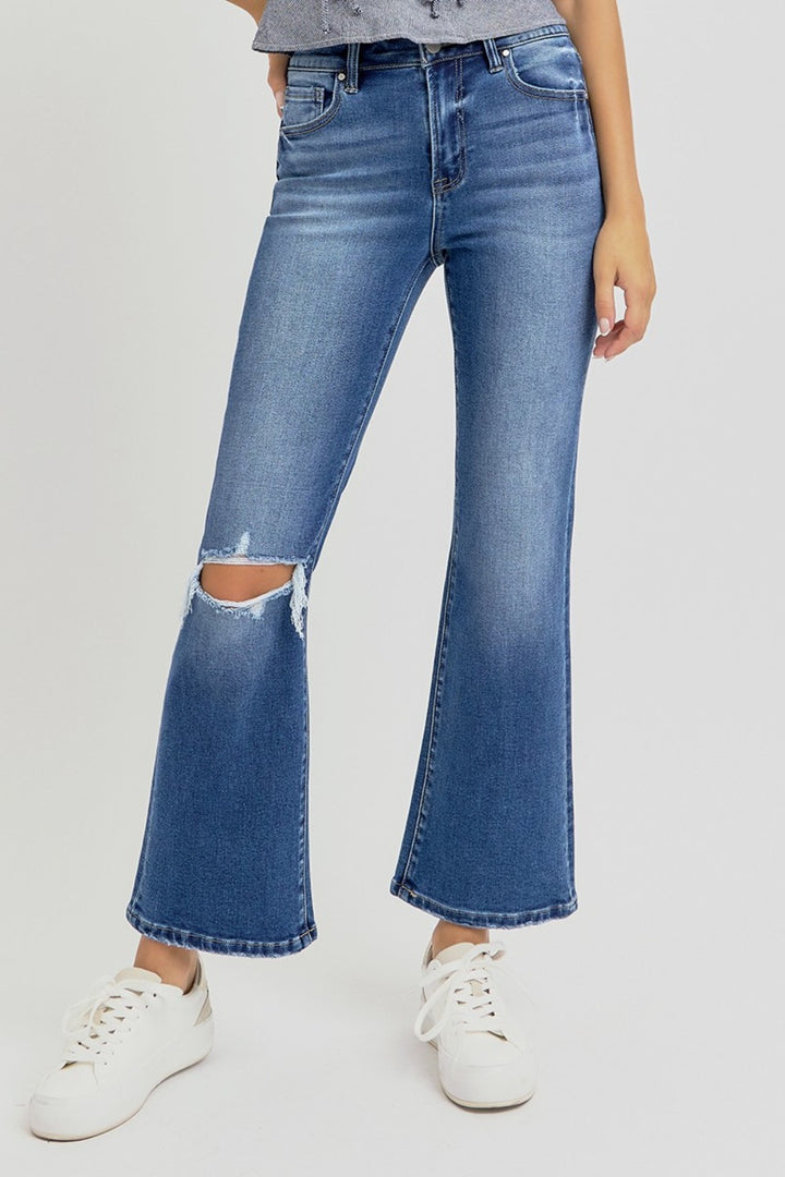 RISEN Full Size Distressed High Rise Crop Flare Jeans 