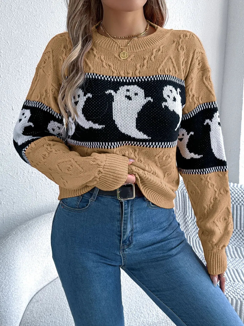 Ghost Round Neck Long Sleeve Sweater 