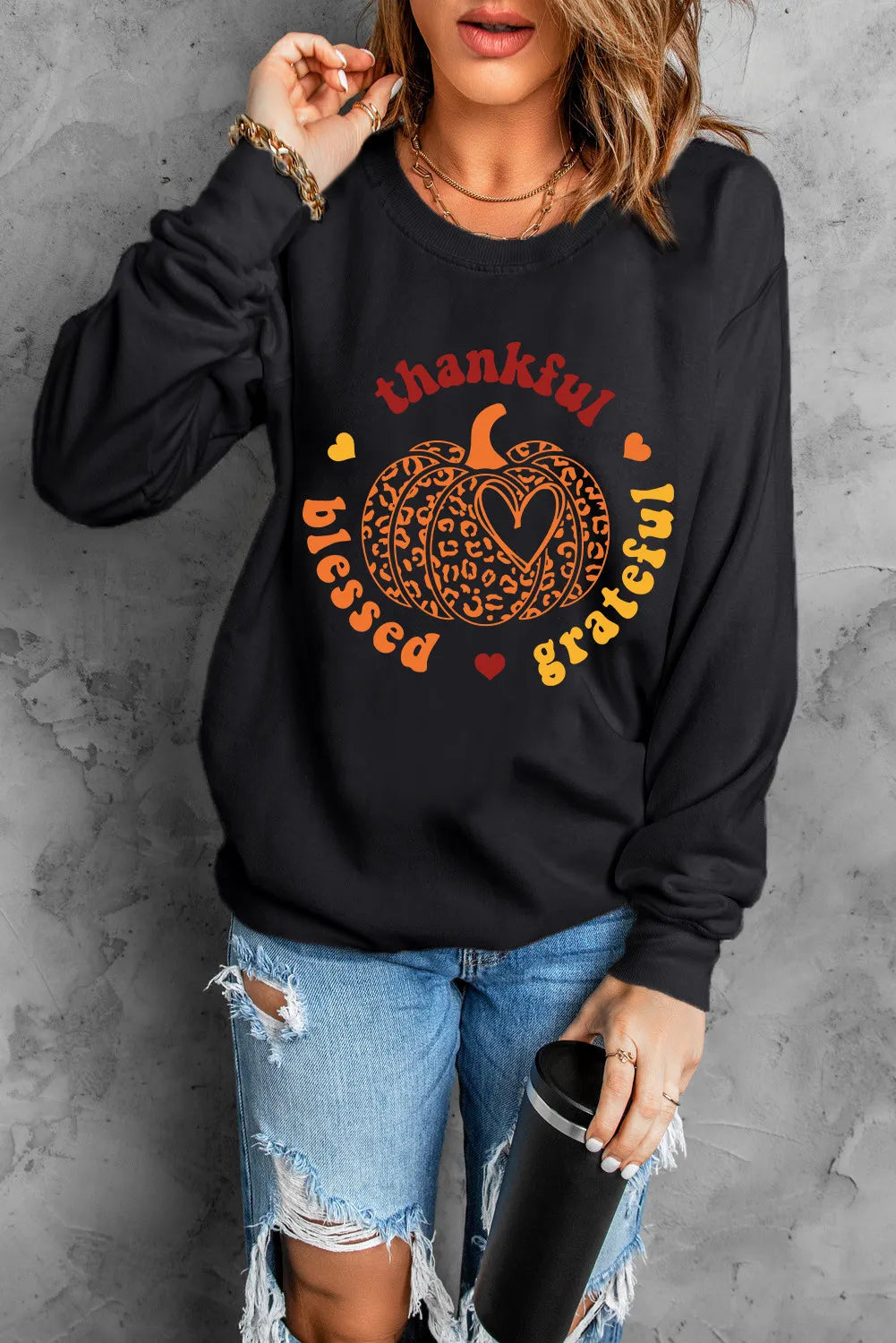 Pumpkin Graphic Long Sleeve Sweatshirt 