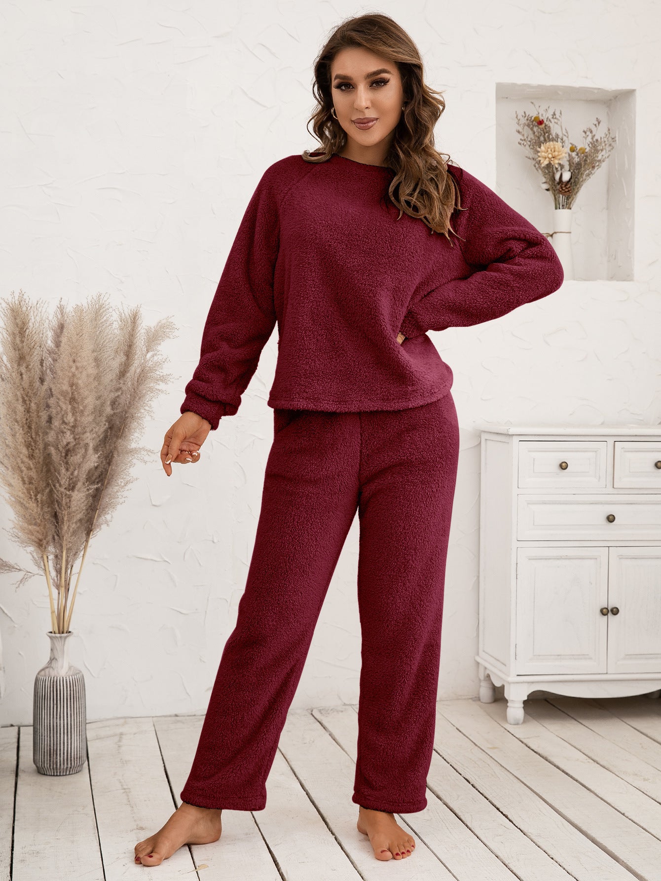 Ivy Lane Teddy Long Sleeve Top and Pants Lounge Set 