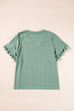 Plus Size Eyelet V-Neck Petal Sleeve Blouse 