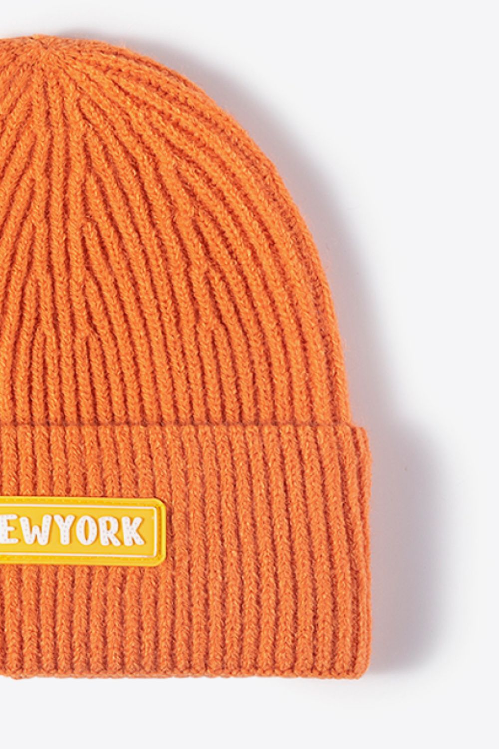 NEWYORK Patch Rib-Knit Cuffed Beanie 