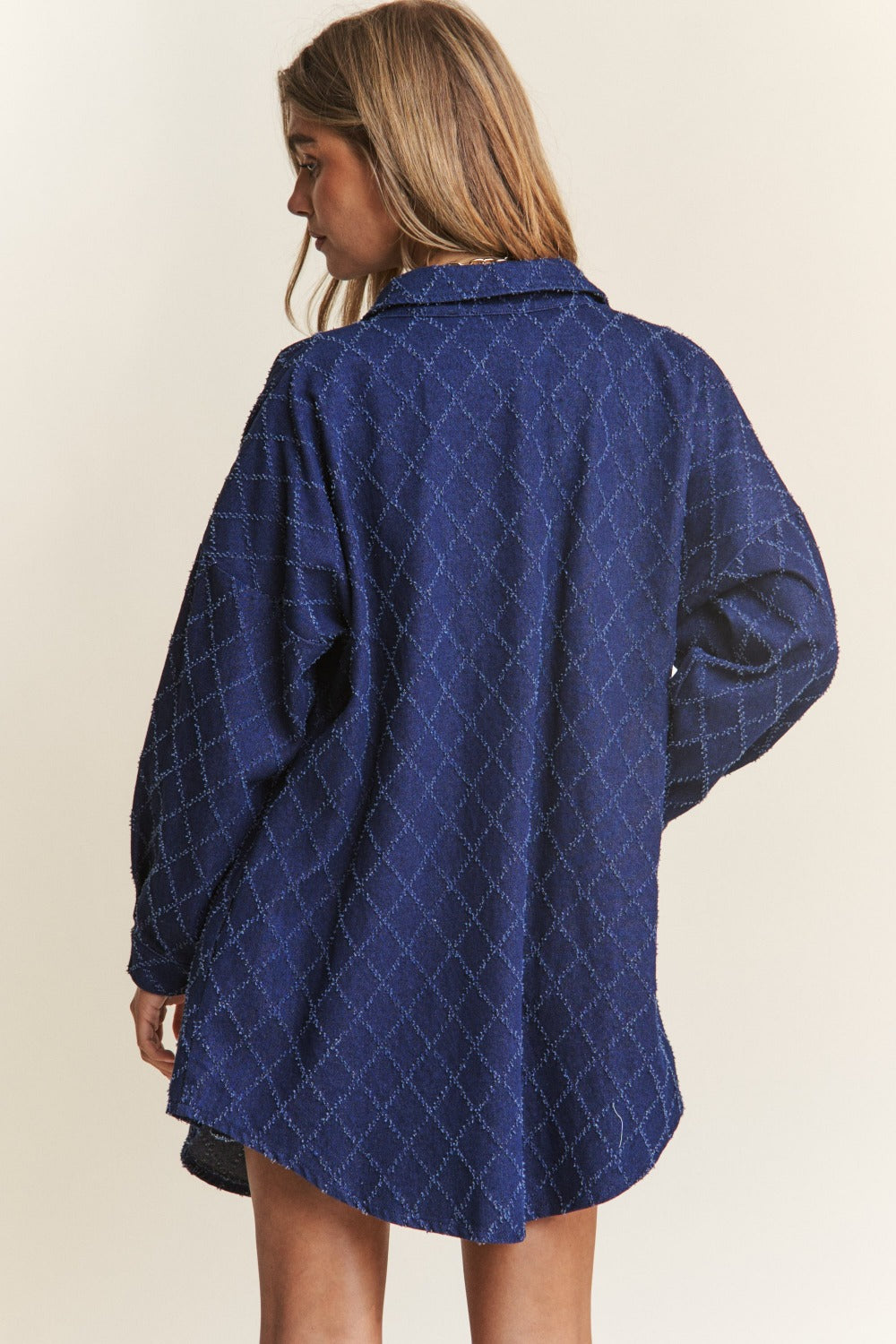 J.NNA Rhombus Stitched Button Up Denim Shacket 